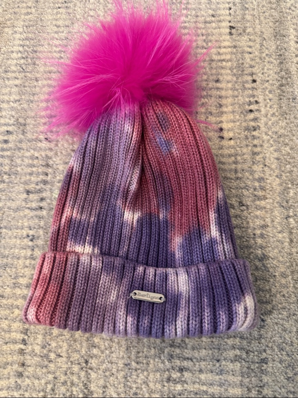 Bari Lynn girls Tie-Dye Purple & Pink Pom Beanie